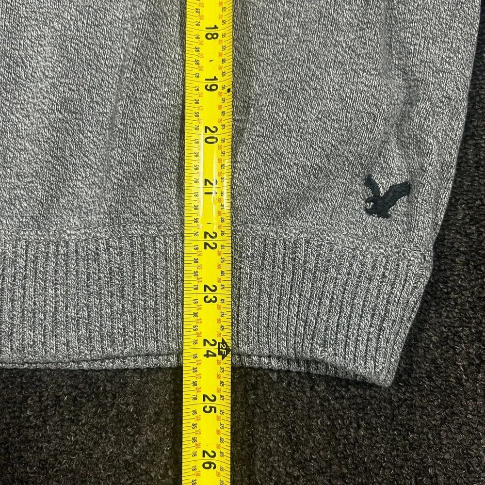 American Eagle Sweater Mens Large Gray Navy Striped Cotton Crewneck Excellent